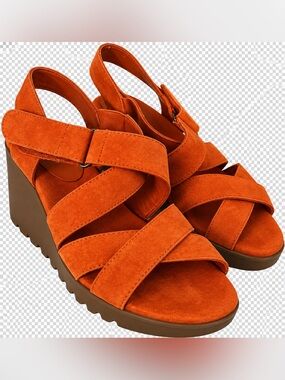 AEROSOLES Orange Suede Crisscross Wedge Sandals
